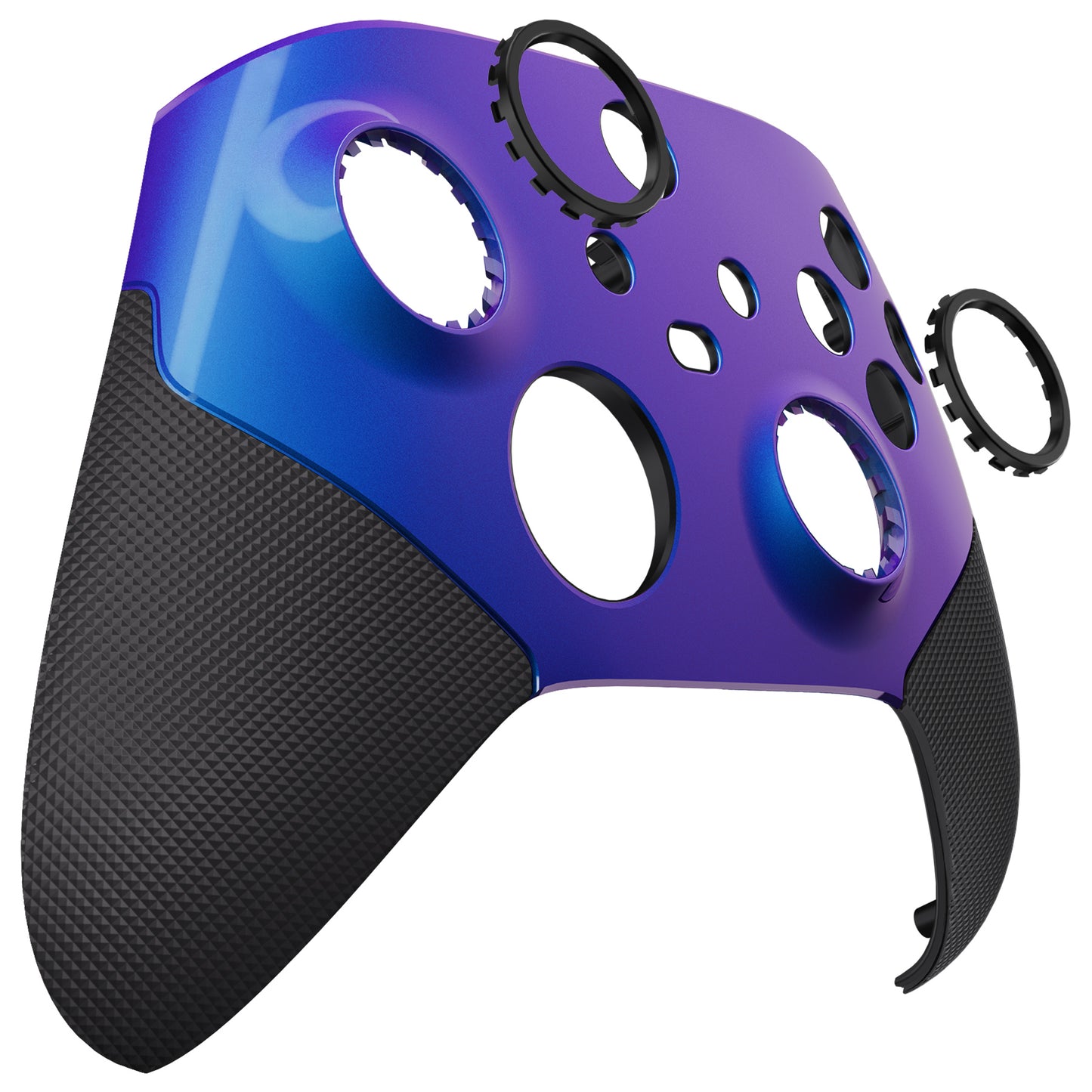 eXtremeRate Retail Chameleon Purple Blue ASR Version Performance Rubberized Grip Front Housing Shell with Accent Rings for Xbox Series X/S Controller - FX3C3002