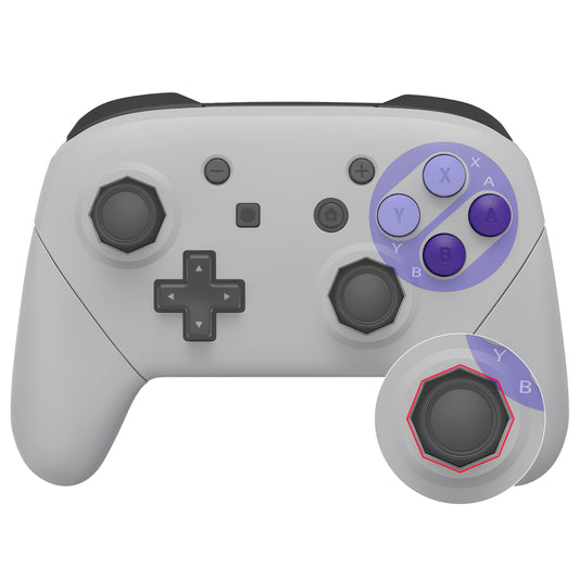 eXtremeRate Octagonal Gated Sticks Design Replacement Full Set Shell Faceplate Backplate Handles with Purple D-pad ABXY Buttons for Nintendo Switch Pro - Classic SNES Style