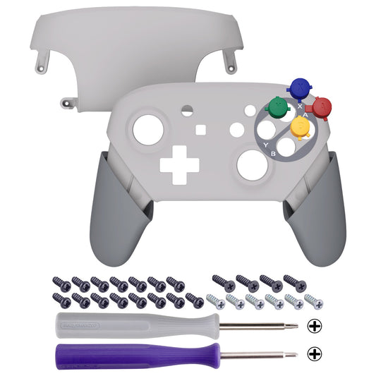 eXtremeRate Replacement Full Set Shell Faceplate Backplate Handles Colorful ABXY Buttons for Nintendo Switch Pro - SFC SNES Classic EU Style