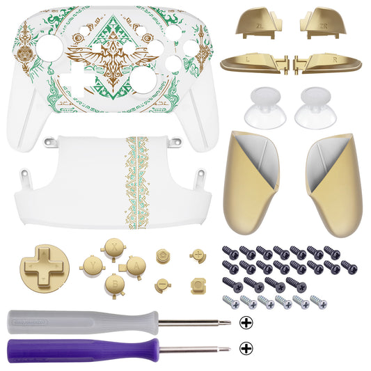 eXtremeRate Replacement Full Set Shell Faceplate Backplate Handles with Button Kit for Nintendo Switch Pro - Totem of Kingdom - White