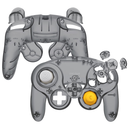 eXtremeRate Replacement Faceplate Backplate with Buttons for Nintendo GameCube Controller NGC - Clear Black eXtremeRate