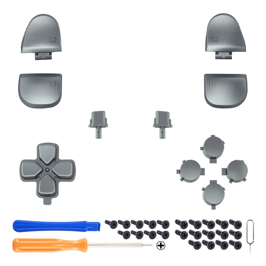 eXtremeRate Replacement Full Set Buttons Compatible with PS5 Controller BDM-030/040/050/060 - Metallic Steel Gray