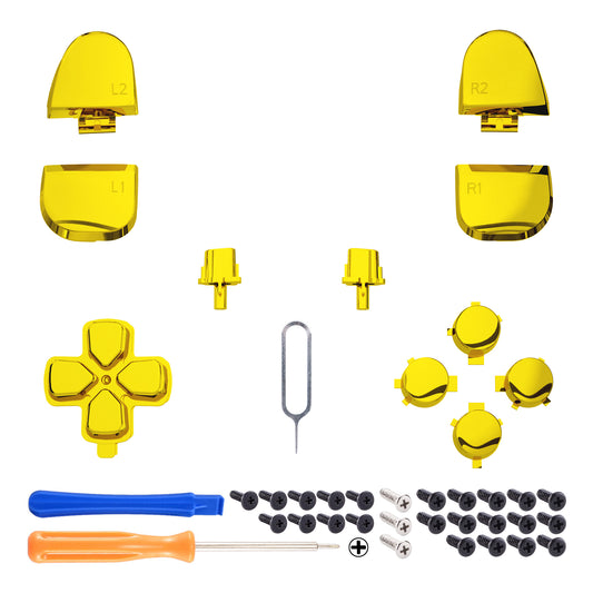 eXtremeRate Replacement Full Set Buttons Compatible with PS5 Controller BDM-030/040/050 - Chrome Gold