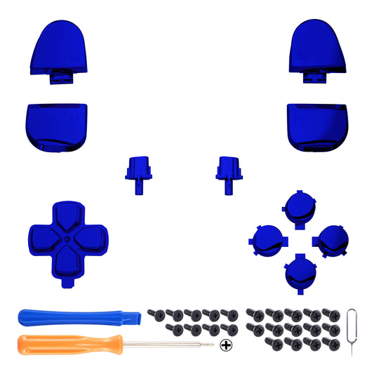 eXtremeRate Replacement Full Set Buttons Compatible with PS5 Controller BDM-030/040/050/060 - Chrome Blue