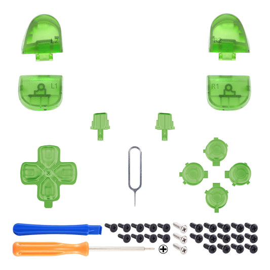 eXtremeRate Replacement Full Set Buttons Compatible with PS5 Controller BDM-030/040/050 - Clear Green