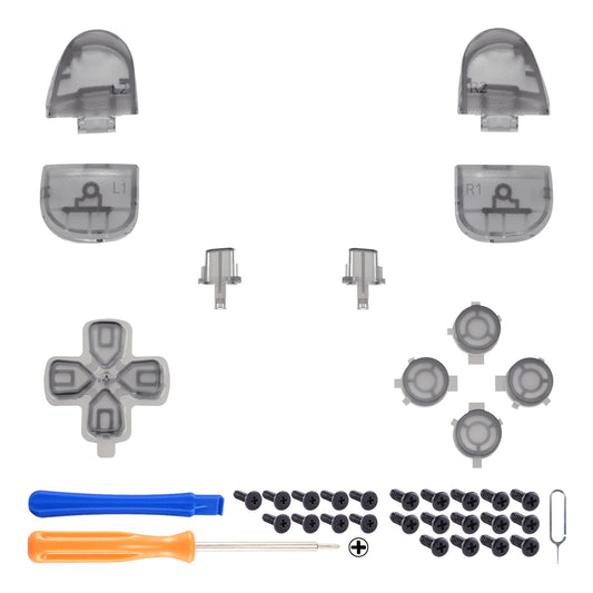 eXtremeRate Replacement Full Set Buttons Compatible with PS5 Controller BDM-030/040/050/060 - Clear Black