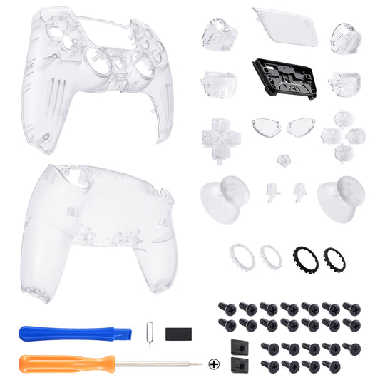 eXtremeRate LUNA Redesigned Replacement Full Set Shells with Buttons Compatible with PS5 Controller BDM-030/040/050 - Clear