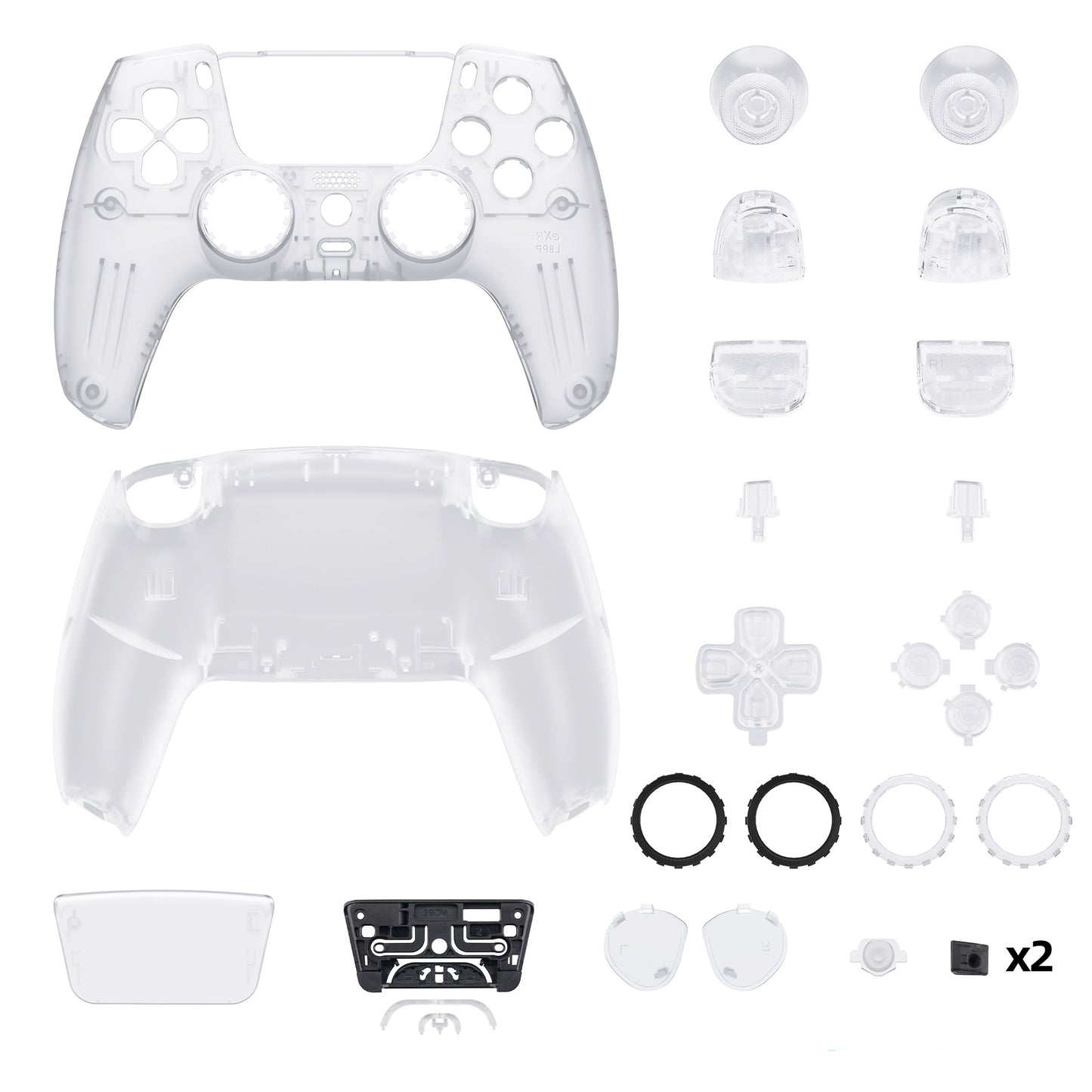 eXtremeRate LUNA Redesigned Replacement Full Set Shells with Buttons Compatible with PS5 Controller BDM-030/040/050 - Clear
