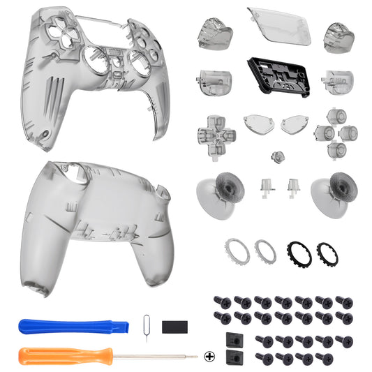 eXtremeRate LUNA Redesigned Replacement Full Set Shells with Buttons Compatible with PS5 Controller BDM-030/040/050 - Clear Black