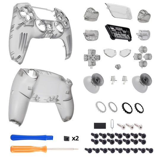 eXtremeRate LUNA Redesigned Replacement Full Set Shells with Buttons Compatible with PS5 Controller BDM-030/040/050 - Clear Black