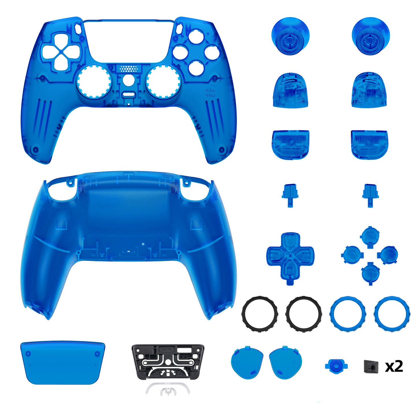 eXtremeRate LUNA Redesigned Replacement Full Set Shells with Buttons Compatible with PS5 Controller BDM-030/040/050 - Clear Blue