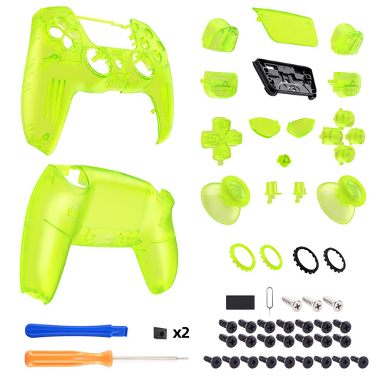 eXtremeRate LUNA Redesigned Replacement Full Set Shells with Buttons Compatible with PS5 Controller BDM-030/040/050 - Clear Lime Green