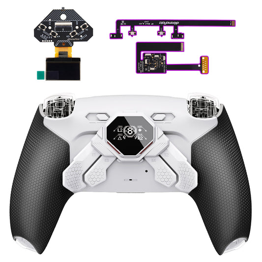 eXtremeRate SPARK Back Paddles Kit with OLED Display & Clicky Trigger Stops & Ergonomic Grips for PS5 Controller BDM-010/020 - Rubberized White & Black
