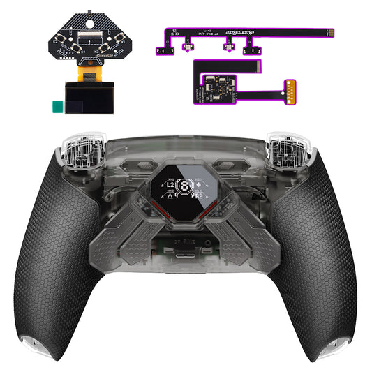 eXtremeRate SPARK Back Paddles Kit with OLED Display & Clicky Trigger Stops & Ergonomic Grips for PS5 Controller BDM-010/020 - Rubberized Clear & Black
