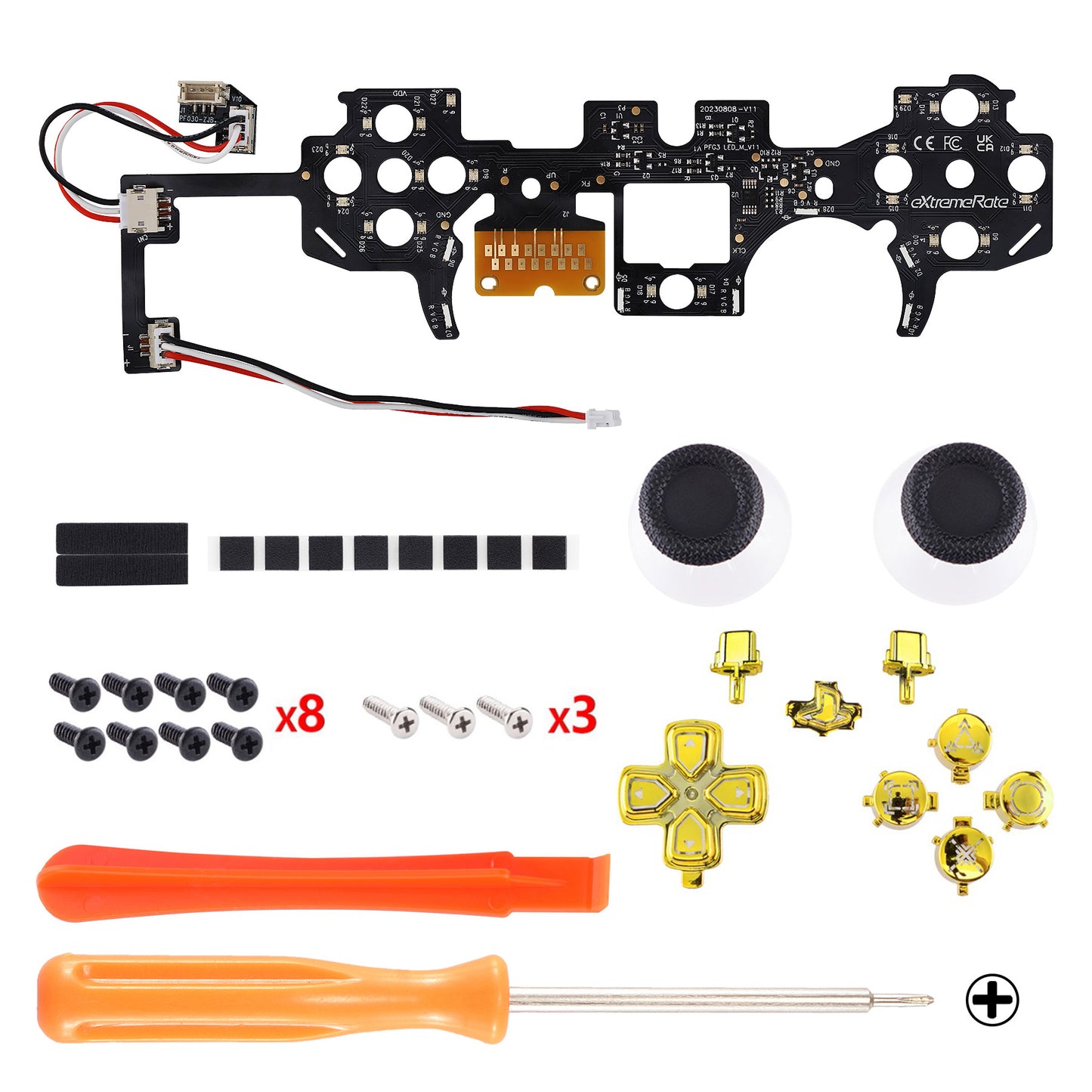 eXtremeRate Retail Multi-Colors Luminated Buttons DTF V3 LED Kit for PS5 Controller BDM-030 - Chrome Gold