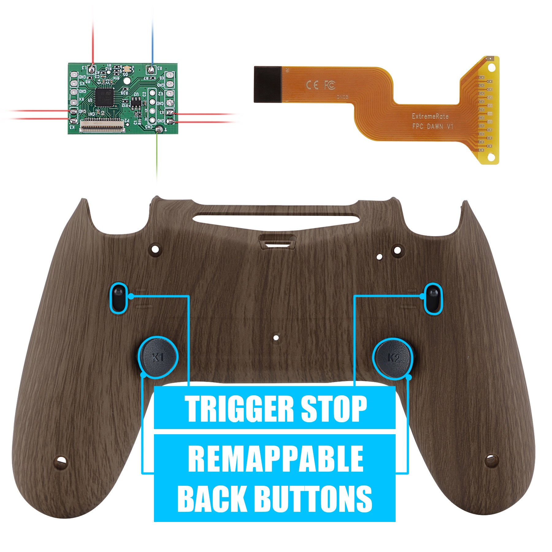 eXtremeRate Wood Grain Dawn 2.0 FlashShot Trigger Stop Remap Kit