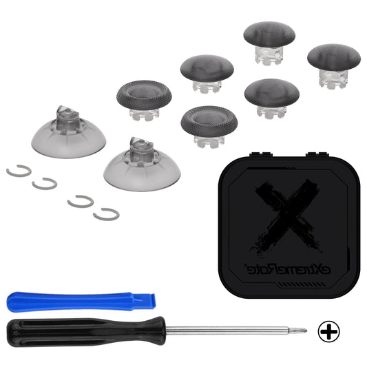 eXtremeRate EDGE Sticks Replacement Interchangeable Thumbsticks for PS5 & PS4 All Model Controllers - Clear Black
