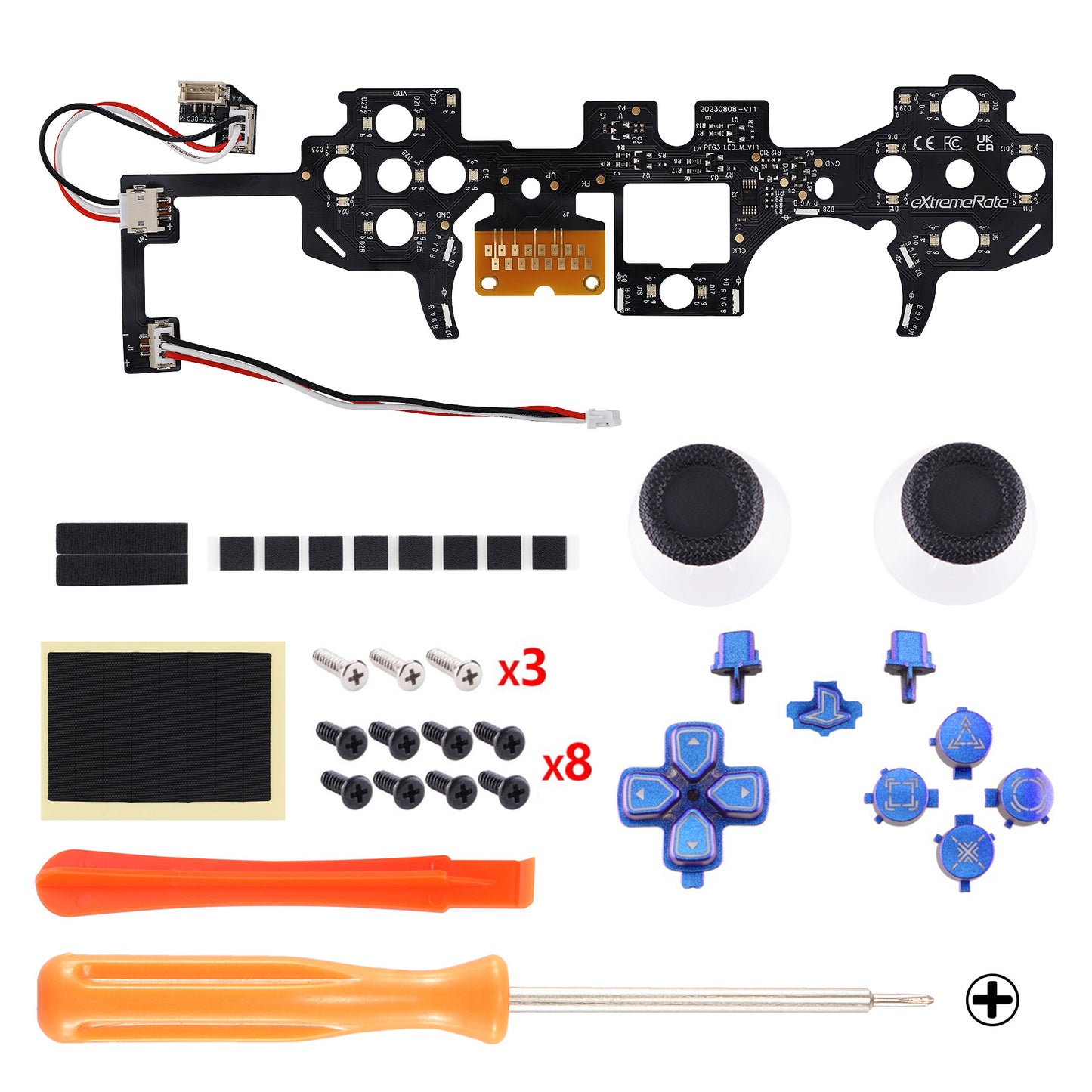 eXtremeRate Multi-Colors Luminated Buttons DTF V3 LED Kit for PS5 Controller BDM-030/040/050 - Chameleon Purple Blue