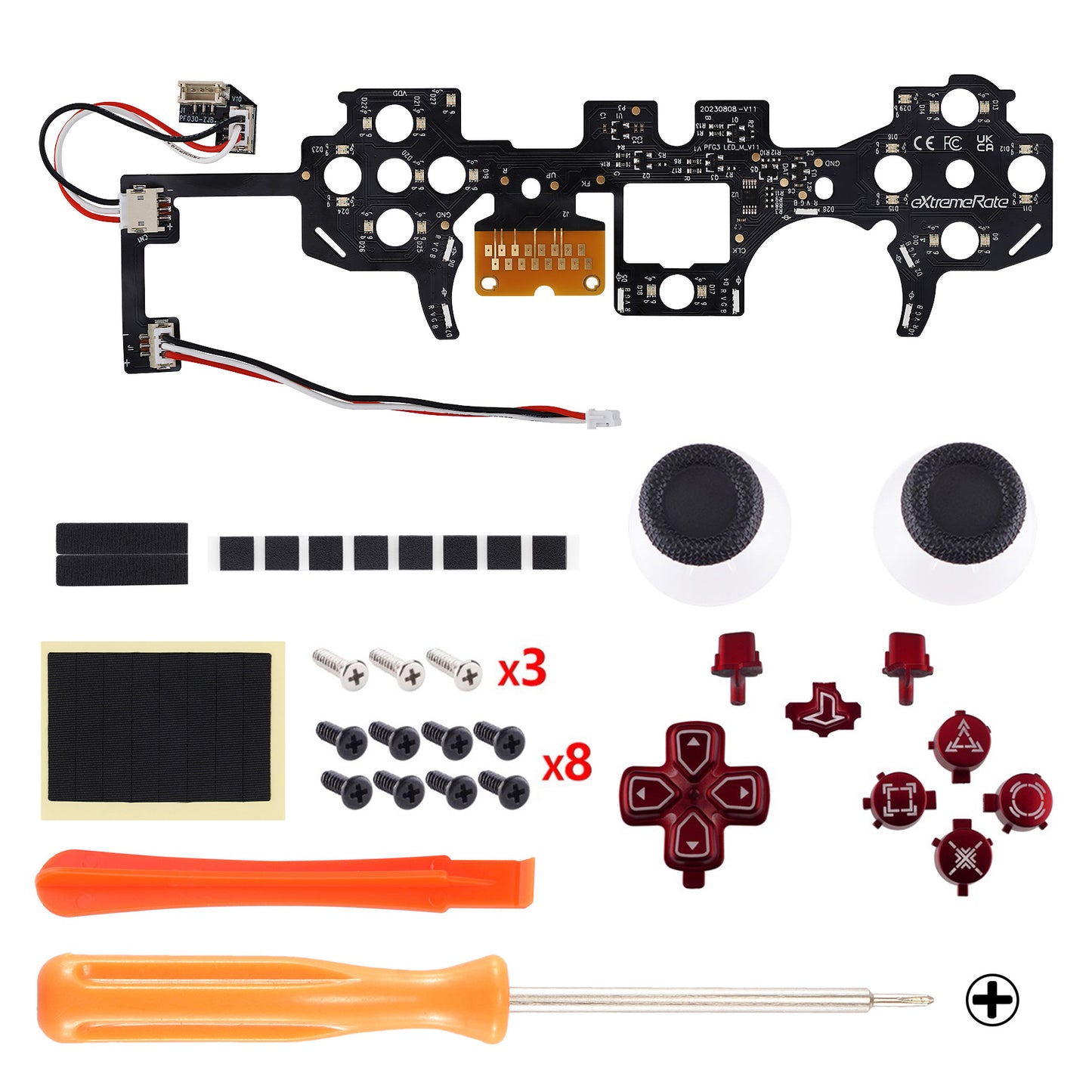 eXtremeRate Multi-Colors Luminated Buttons DTF V3 LED Kit for PS5 Controller BDM-030/040/050 - Scarlet Red