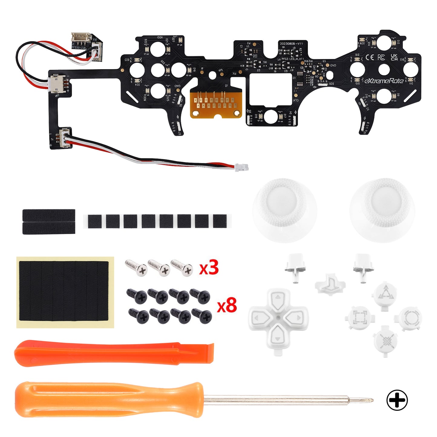 eXtremeRate Multi-Colors Luminated Buttons DTF V3 LED Kit for PS5 Controller BDM-030/040/050 - White