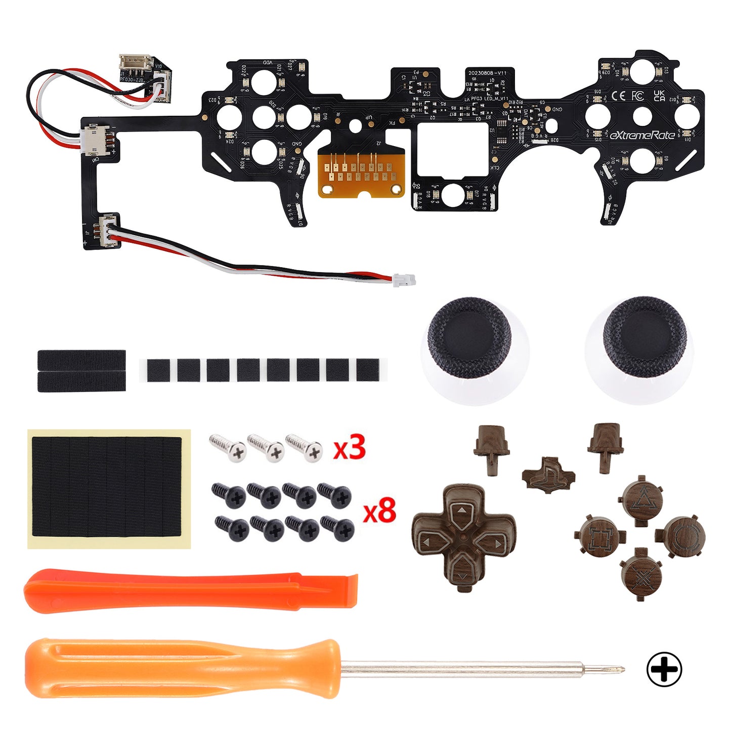 eXtremeRate Multi-Colors Luminated Buttons DTF V3 LED Kit for PS5 Controller BDM-030/040/050 - Wood Grain