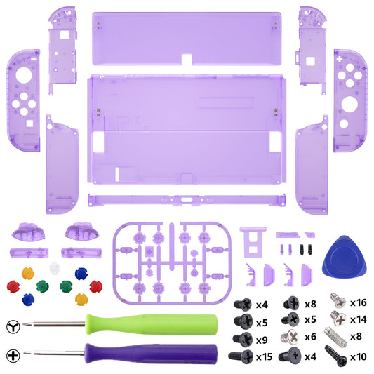 eXtremeRate Custom Replacement Full Set Shell with Buttons for Nintendo Switch OLED - Clear Atomic Purple