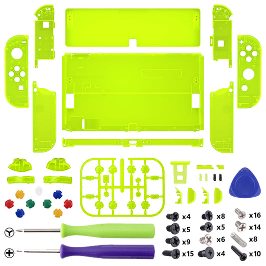 eXtremeRate Custom Replacement Full Set Shell with Buttons for Nintendo Switch OLED - Clear Lime Green