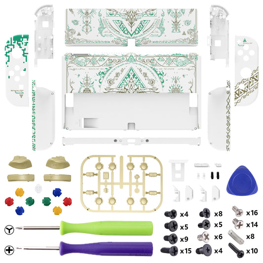 eXtremeRate Custom Replacement Full Set Shell with Buttons for Nintendo Switch OLED - Glow in Dark - Totem of Kingdom White