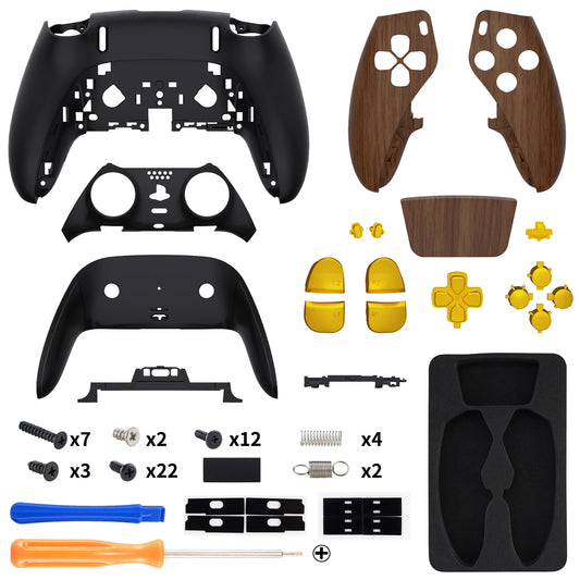 eXtremeRate Replacement Full Set Shells with Buttons Compatible with PS5 Edge Controller - Wood Grain & Black