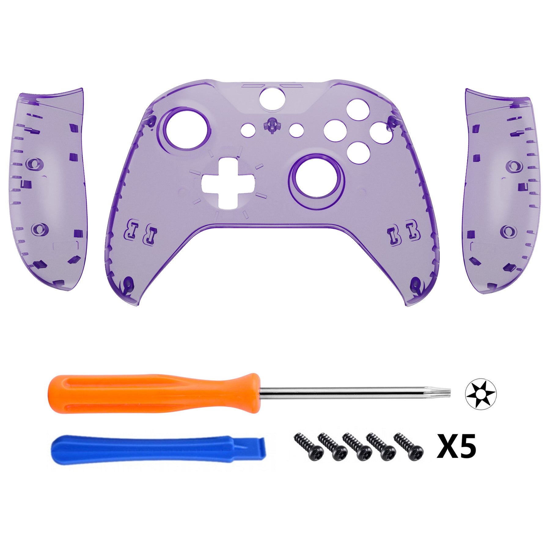 eXtremeRate Transparent Clear Atomic Purple Faceplate Side Rails