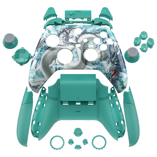 eXtremeRate ASR Version Performance Rubberized Full Set Shell Buttons with Redesigned Grip Diamond Texture Handles Backplate Case for Xbox Series X/S Controller & Xbox Core Controller - Jade Dragon - Cloud Dominator