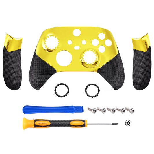 eXtremeRate ASR Version Performance Rubberized Side Rails Front Housing Shells with Accent Rings for Xbox Series X & S Controller - Chrome Gold