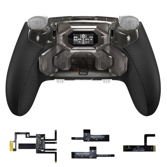 eXtremeRate BEYOND Back Paddles Kit with OLED Display & Redesigned Ergonomic Grips for PS5 Edge Controller - Rubberized Clear & Black (In-stock Item Ready to Ship)