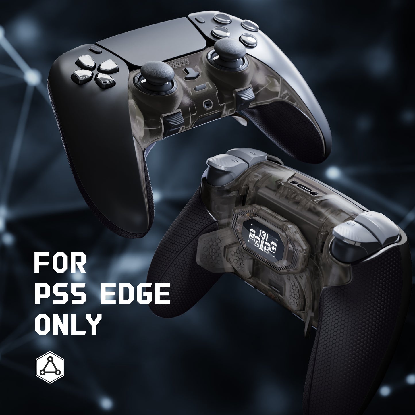 eXtremeRate BEYOND Back Paddles Kit with OLED Display & Redesigned Ergonomic Grips for PS5 Edge Controller - Rubberized Clear & Black