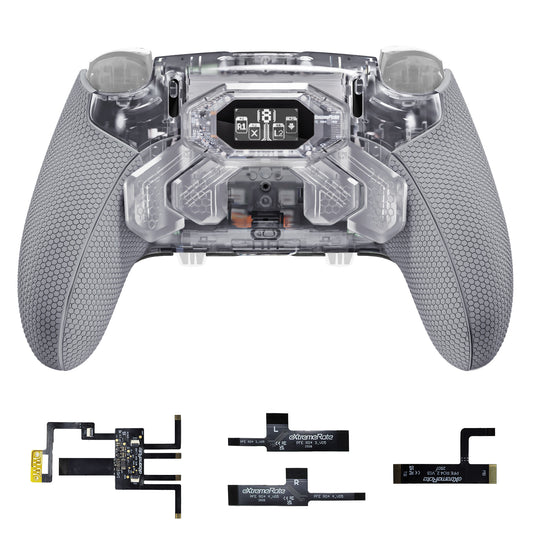 eXtremeRate BEYOND Back Paddles Kit with OLED Display & Redesigned Ergonomic Grips for PS5 Edge Controller - Rubberized Clear & Gray (In-stock Item Ready to Ship)