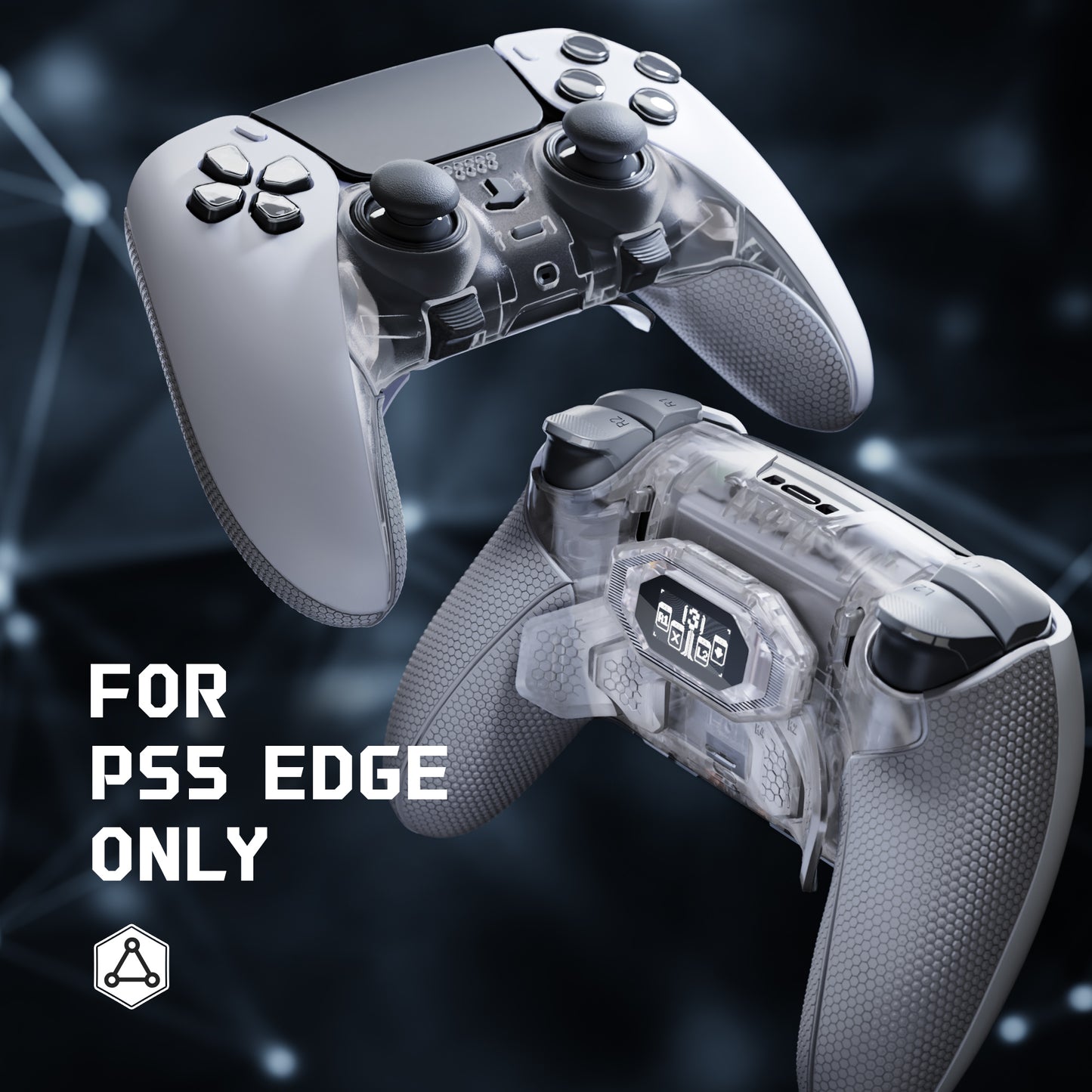 eXtremeRate BEYOND Back Paddles Kit with OLED Display & Redesigned Ergonomic Grips for PS5 Edge Controller - Rubberized Clear & Gray