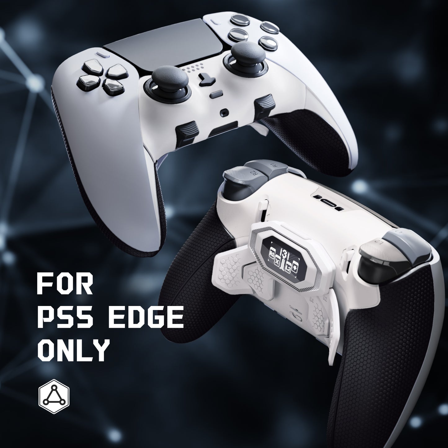 eXtremeRate BEYOND Back Paddles Kit with OLED Display & Redesigned Ergonomic Grips for PS5 Edge Controller - Rubberized White & Black