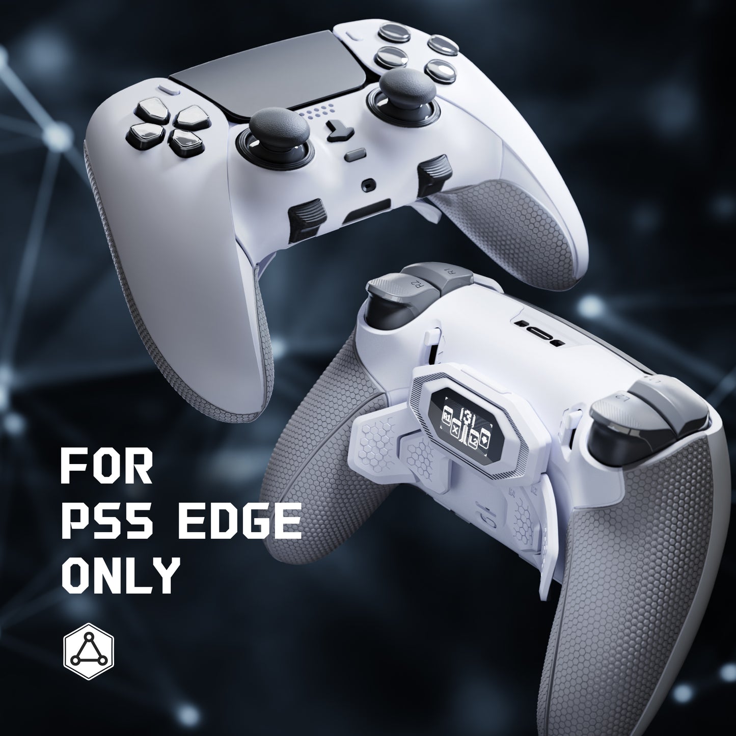 eXtremeRate BEYOND Back Paddles Kit with OLED Display & Redesigned Ergonomic Grips for PS5 Edge Controller - Rubberized White & Gray