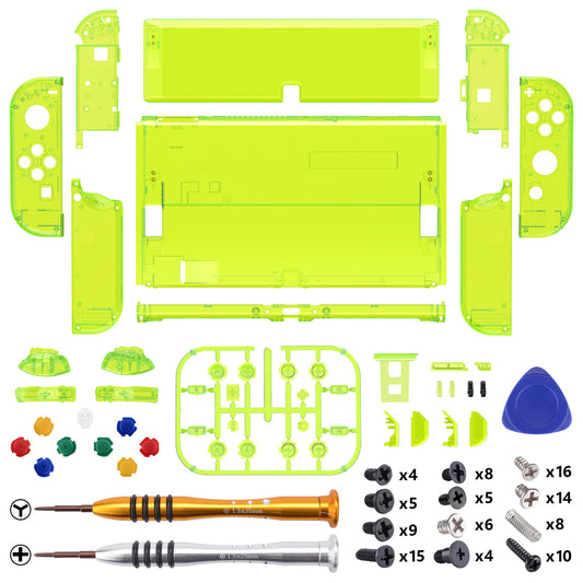 eXtremeRate Custom Replacement Full Set Shell with Buttons for Nintendo Switch OLED - Crystal Clear Lime Green