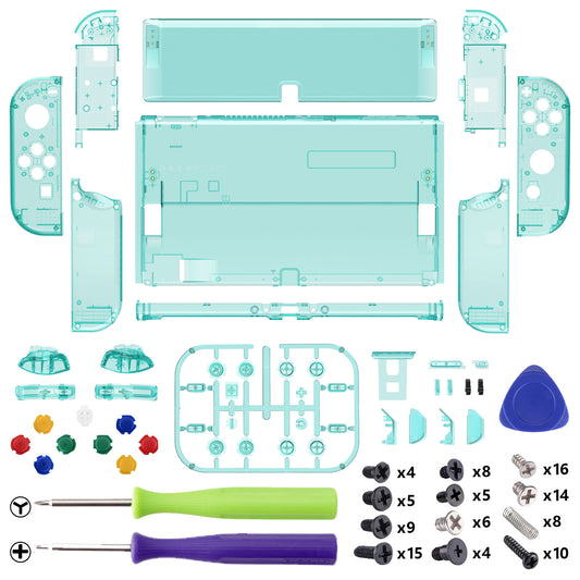 eXtremeRate Custom Replacement Full Set Shell with Buttons for Nintendo Switch OLED - Crystal Emerald Green