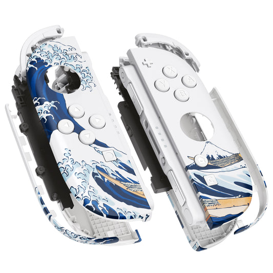 eXtremeRate DIY Replacement Full Set Shell Case with Buttons for Joycon 2 of Nintendo Switch 2 - Deluxe Version - The Great Wave