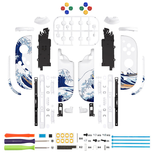 eXtremeRate DIY Replacement Full Set Shell Case with Buttons for Joycon 2 of Nintendo Switch 2 - Deluxe Version - The Great Wave