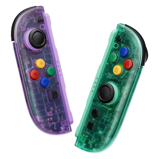 eXtremeRate DIY Replacement Full Set Shell Case with Buttons for Joycon 2 of Nintendo Switch 2 - Essence Version - Clear Purple & Green