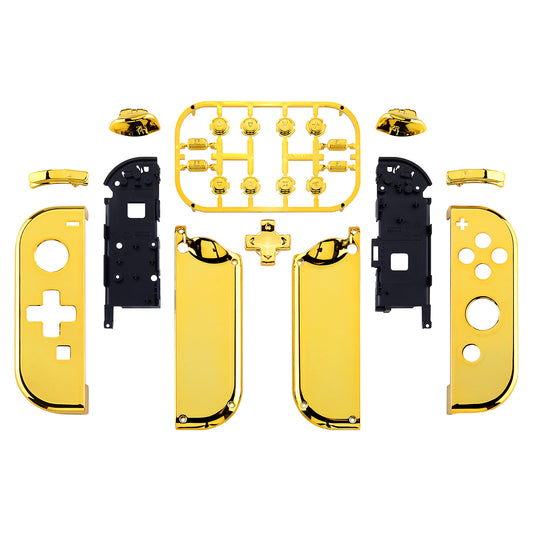 eXtremeRate Dpad Version Replacement Full Set Shell Case with Buttons for Joycon of NS Switch - Chrome Gold