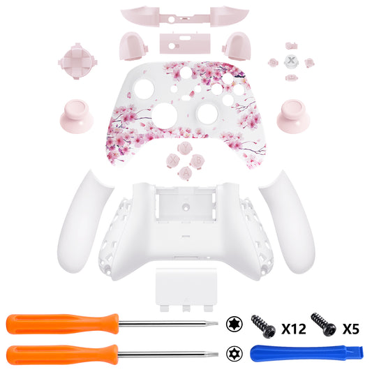 eXtremeRate Full Set Housing Shell Case with Buttons for Xbox Series X & S Controller - Cherry Blossom Whisper