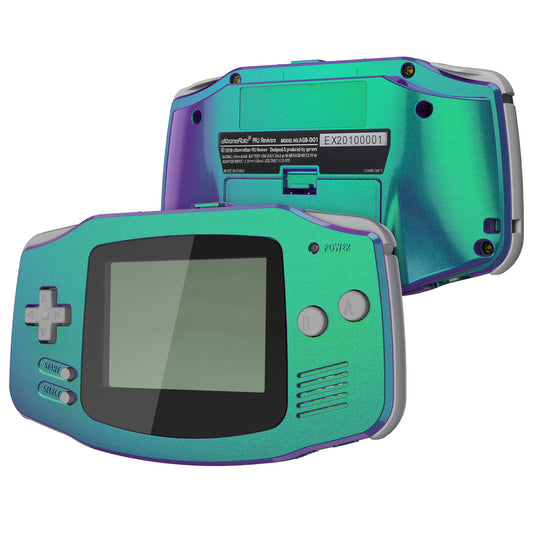 eXtremeRate IPS Ready Upgraded GBA Replacement Full Set Shells with Buttons for Gameboy Advance, Compatible with Both IPS & Standard LCD - Chameleon Green Purple