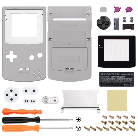 eXtremeRate IPS Ready Upgraded GBC Replacement Full Set Shells with Buttons for Gameboy Color, Compatible with GBC OSD IPS & Regular IPS & Standard LCD - Classic Gray