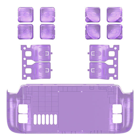 eXtremeRate Interchangeable Back Buttons Bottom Shell for Steam Deck LCD & OLED - with 2 Height Adjustable Buttons - Clear Atomic Purple