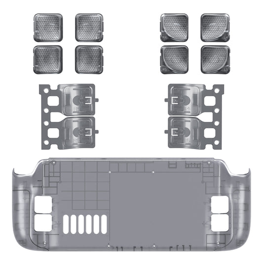 eXtremeRate Interchangeable Back Buttons Bottom Shell for Steam Deck LCD & OLED - with 2 Height Adjustable Buttons - Clear Slate Black
