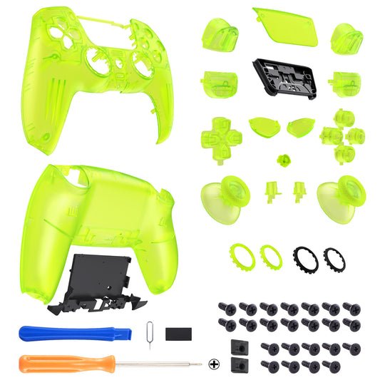 eXtremeRate LUNA Redesigned Replacement Full Set Shells with Buttons Compatible with PS5 Controller BDM-030/040/050/060 - Clear Lime Green